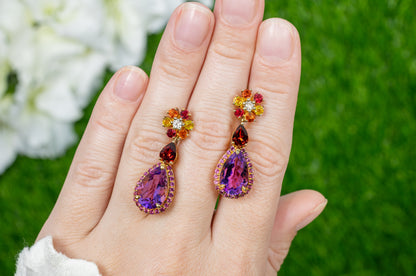 Natural Multicolor Gemstones Dangle Earrings Amethyst Sapphire Garnet Rhodolite