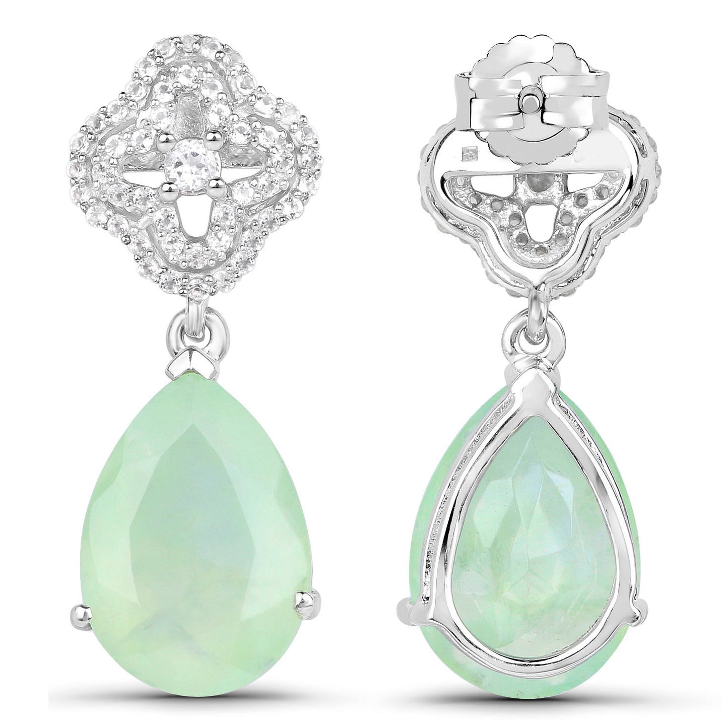 Prehnite Earrings With White Topaz 10 Carats Sterling Silver