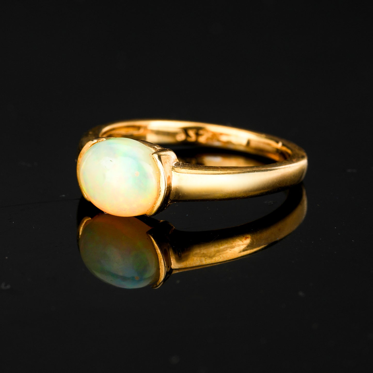Natural Ethiopian Opal Ring 1 Carat Gold Plated Silver
