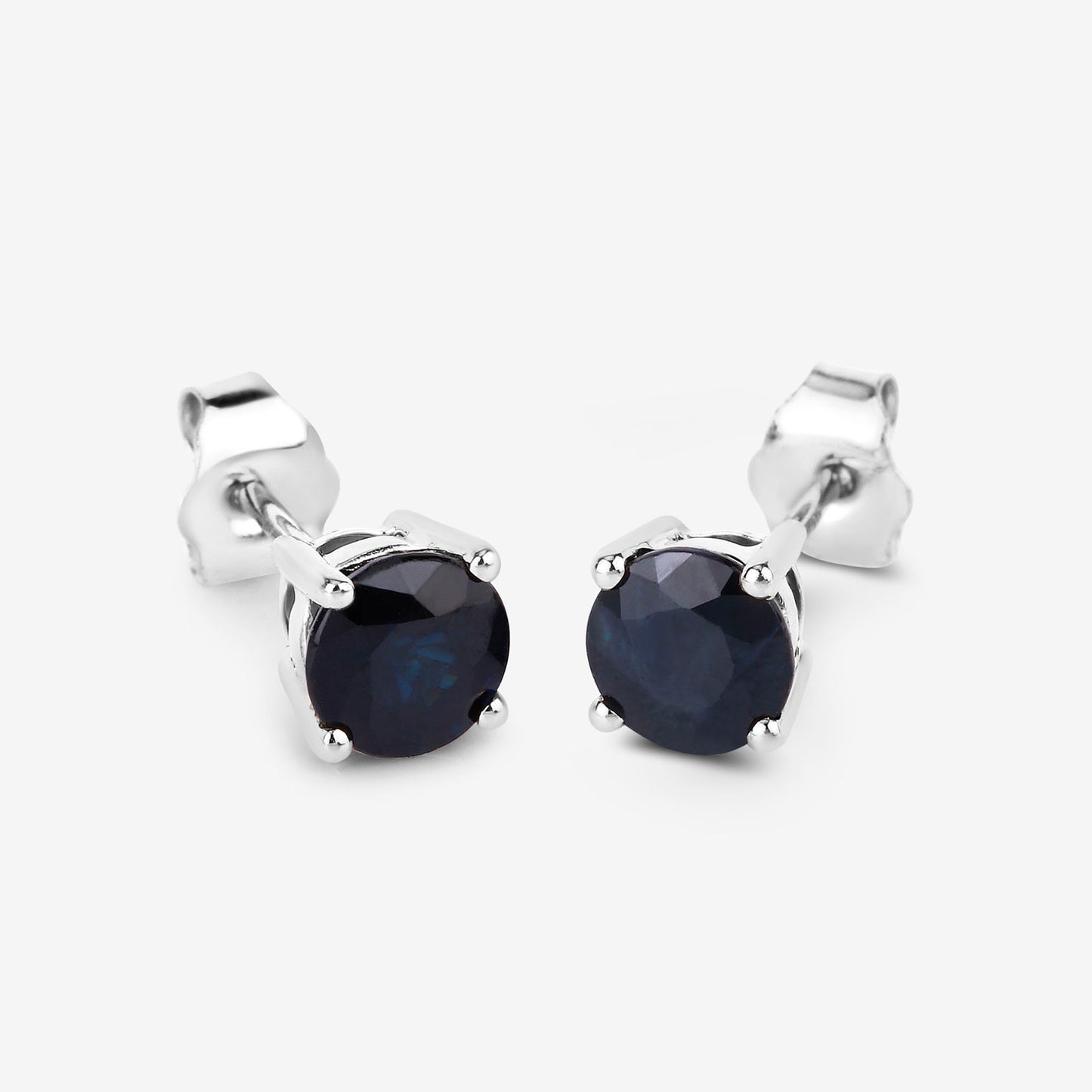 Blue Sapphire Stud Earrings 1.69 Carats 10K White Gold
