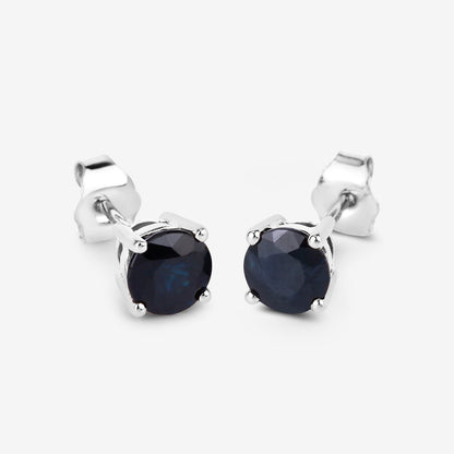 Blue Sapphire Stud Earrings 1.69 Carats 10K White Gold