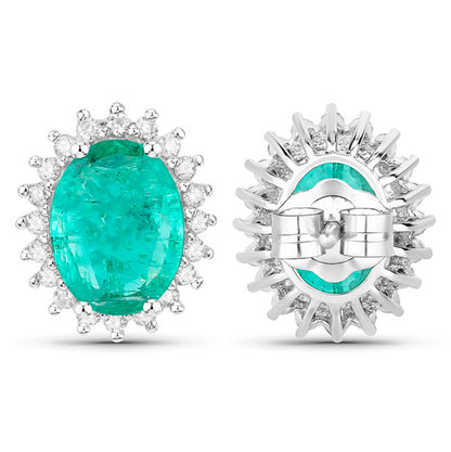 Zambian Emerald Earrings Diamonds 2.65 Carats 14K White Gold