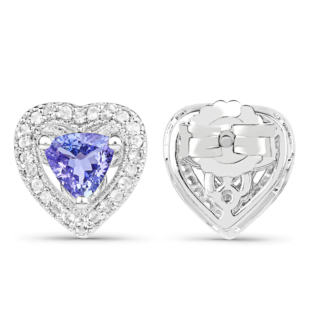 Tanzanite Heart Stud Earrings With White Topaz 1.14 Carats Sterling Silver