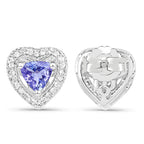 Tanzanite Heart Stud Earrings With White Topaz 1.14 Carats Sterling Silver