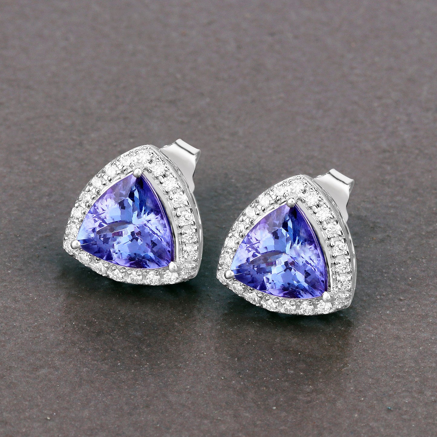 Tanzanite Stud Earrings With Diamonds 3.82 Carats 14K White Gold