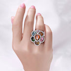 Multicolor Tourmaline Ring With Diamonds 5.02 Carats Sterling Silver