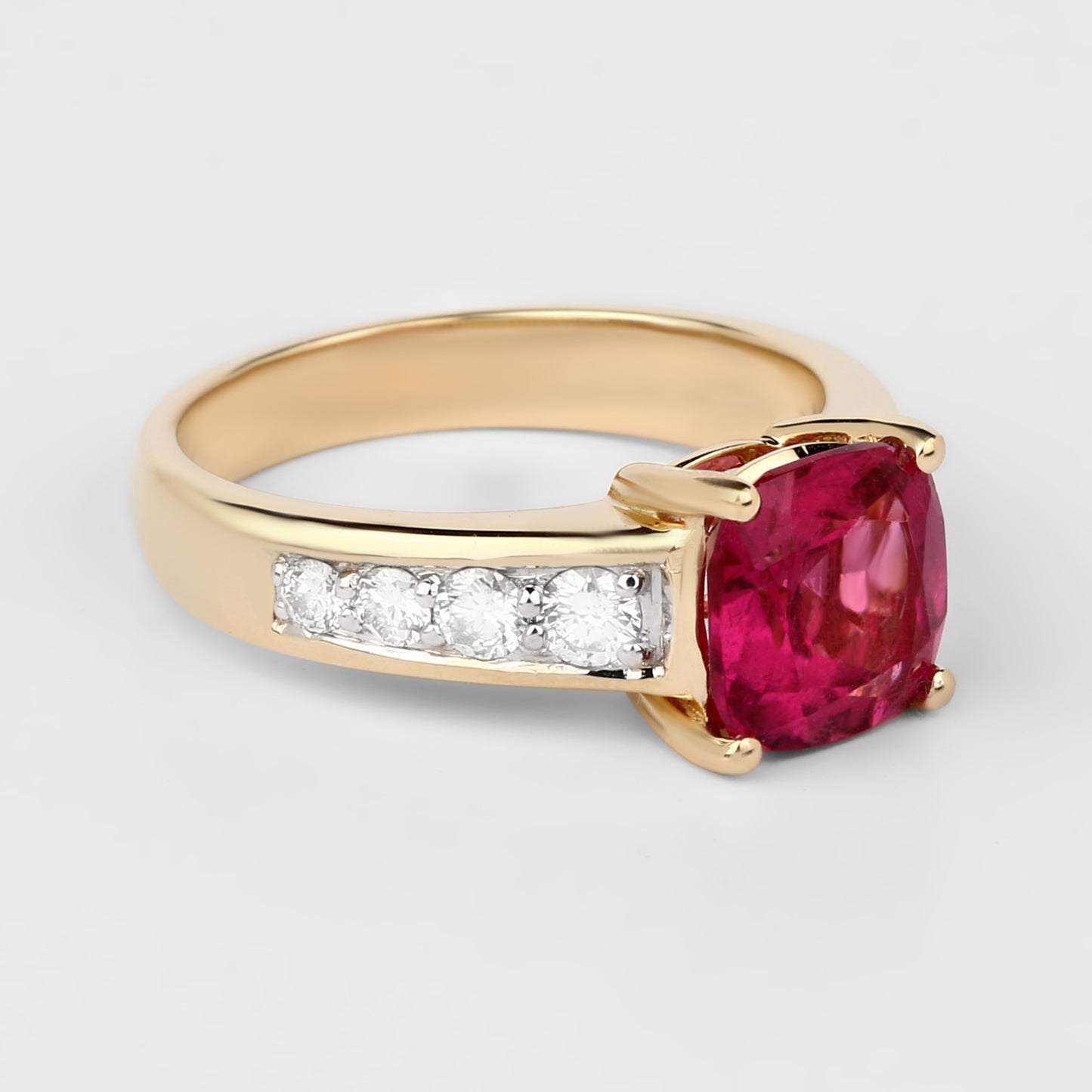 Natural Rubellite Ring With Diamonds 2.6 Carats 14K Yellow Gold