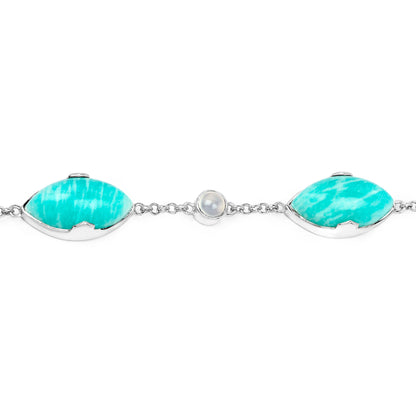 Amazonite Bracelet With White Agate 29.6 Carats Sterling Silver