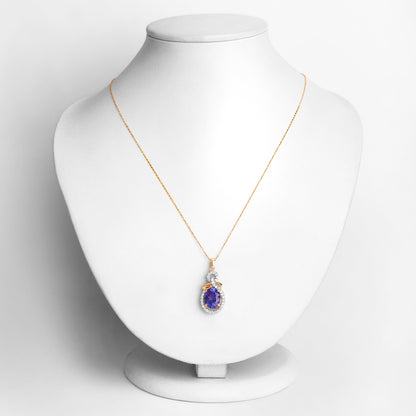 Tanzanite Pendant Necklace Diamonds 3.9 Carats 14K Yellow Gold
