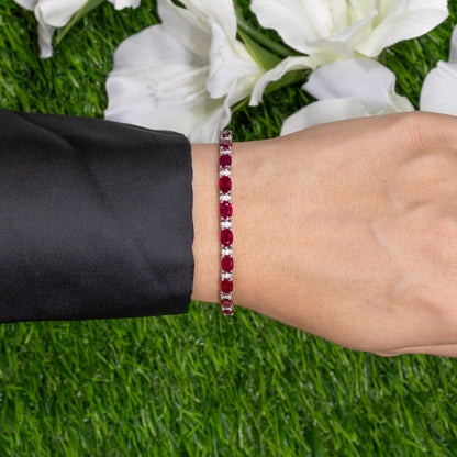 Natural Ruby Bracelet With Diamonds 11.6 Carats 14K White Gold