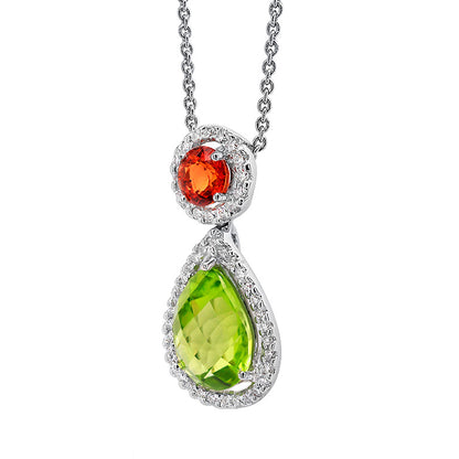 Peridot Pendant Necklace Mandarin Garnet Diamonds 2.4 Carats 18K White Gold