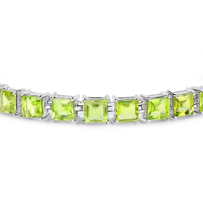 Peridot Tennis Bracelet 15 Carats Rhodium Plated Sterling Silver