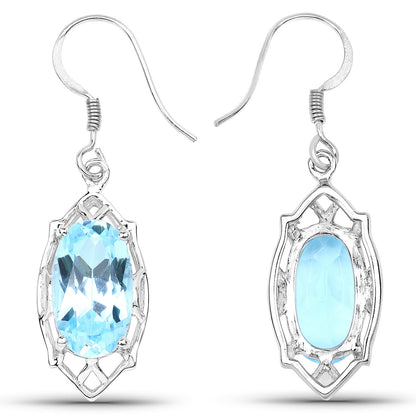 Blue Topaz Dangle Earrings 13.6 Carats Rhodium Plated Silver