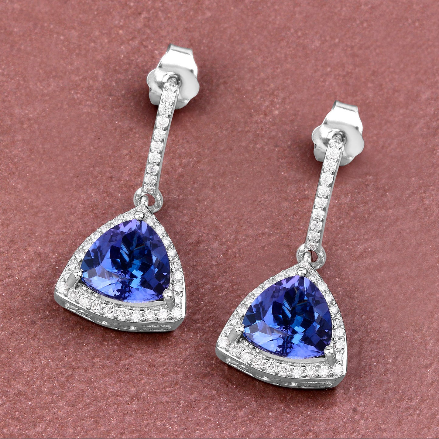 Tanzanite Dangle Earrings With Diamonds 3.86 Carats 14K White Gold