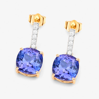 Tanzanite Dangle Earrings Diamond Setting 5.65 Carats 14K Yellow Gold