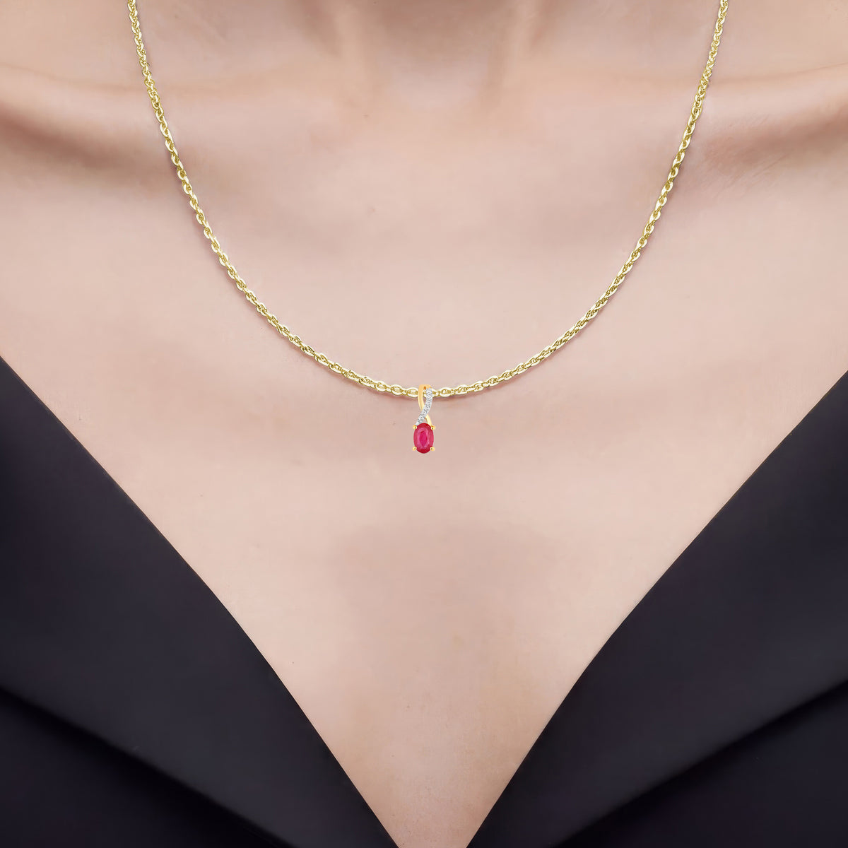Ruby Pendant With Diamonds 0.52 Carats 14K Yellow Gold