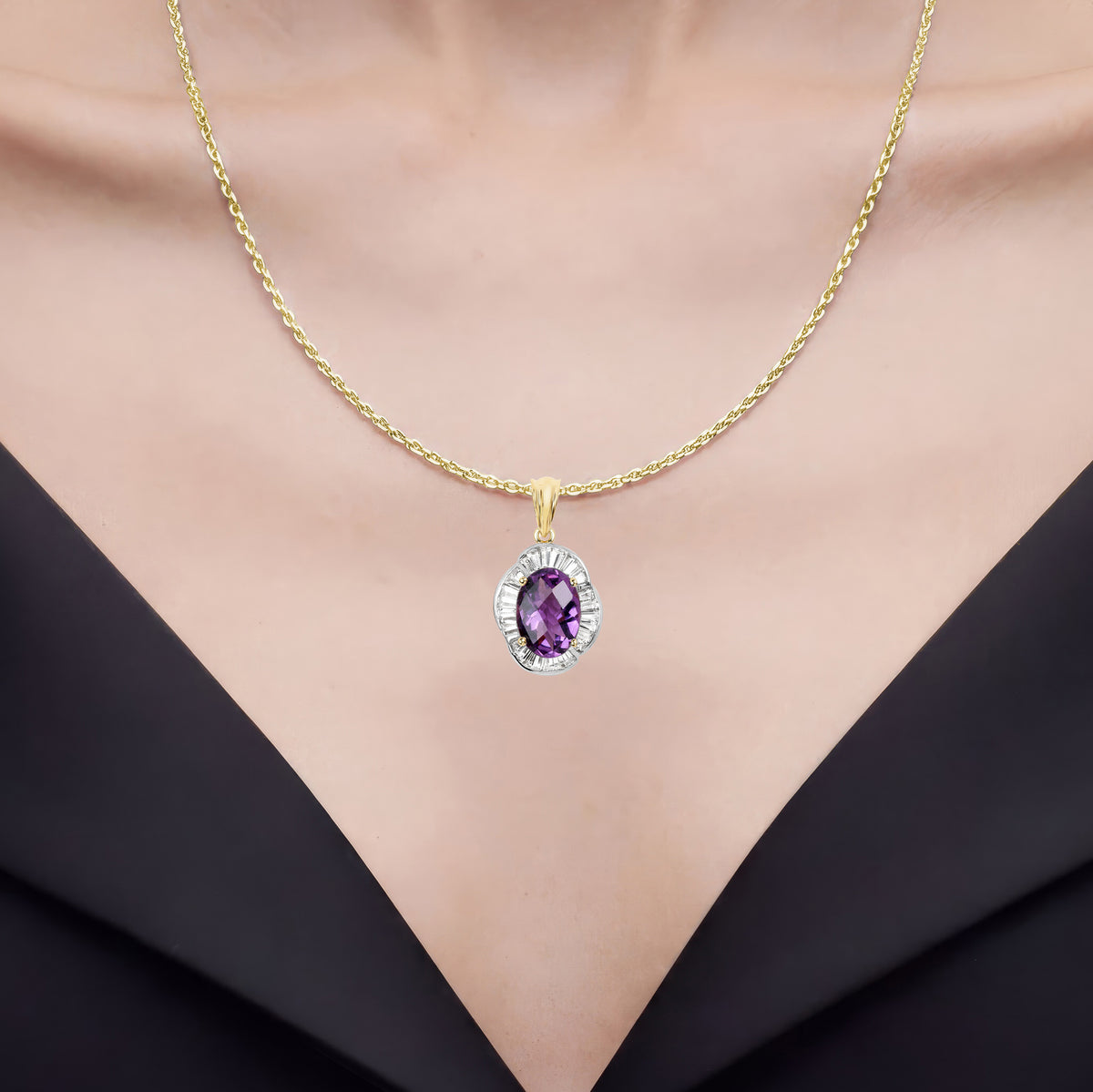 Amethyst Pendant With White Topaz 6.34 Carats Gold Plated Silver
