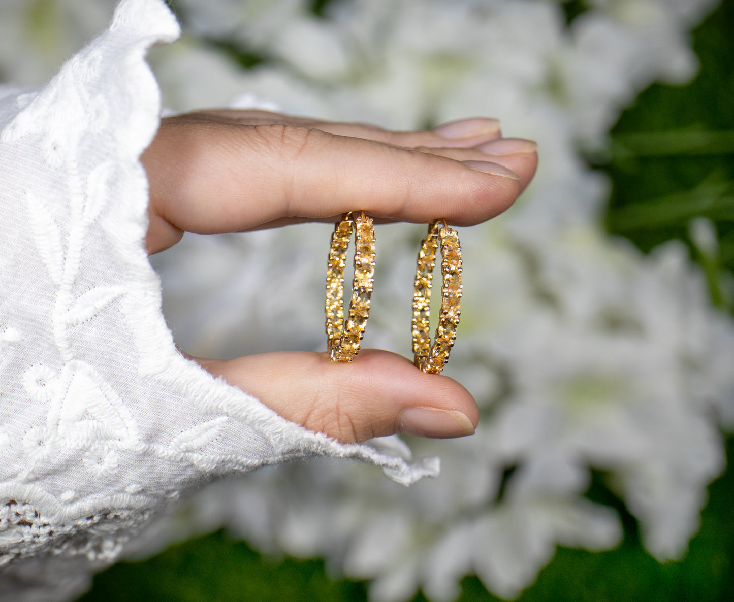 Citrine Hoop Earrings 4.85 Carats 14K Yellow Gold Plated Silver