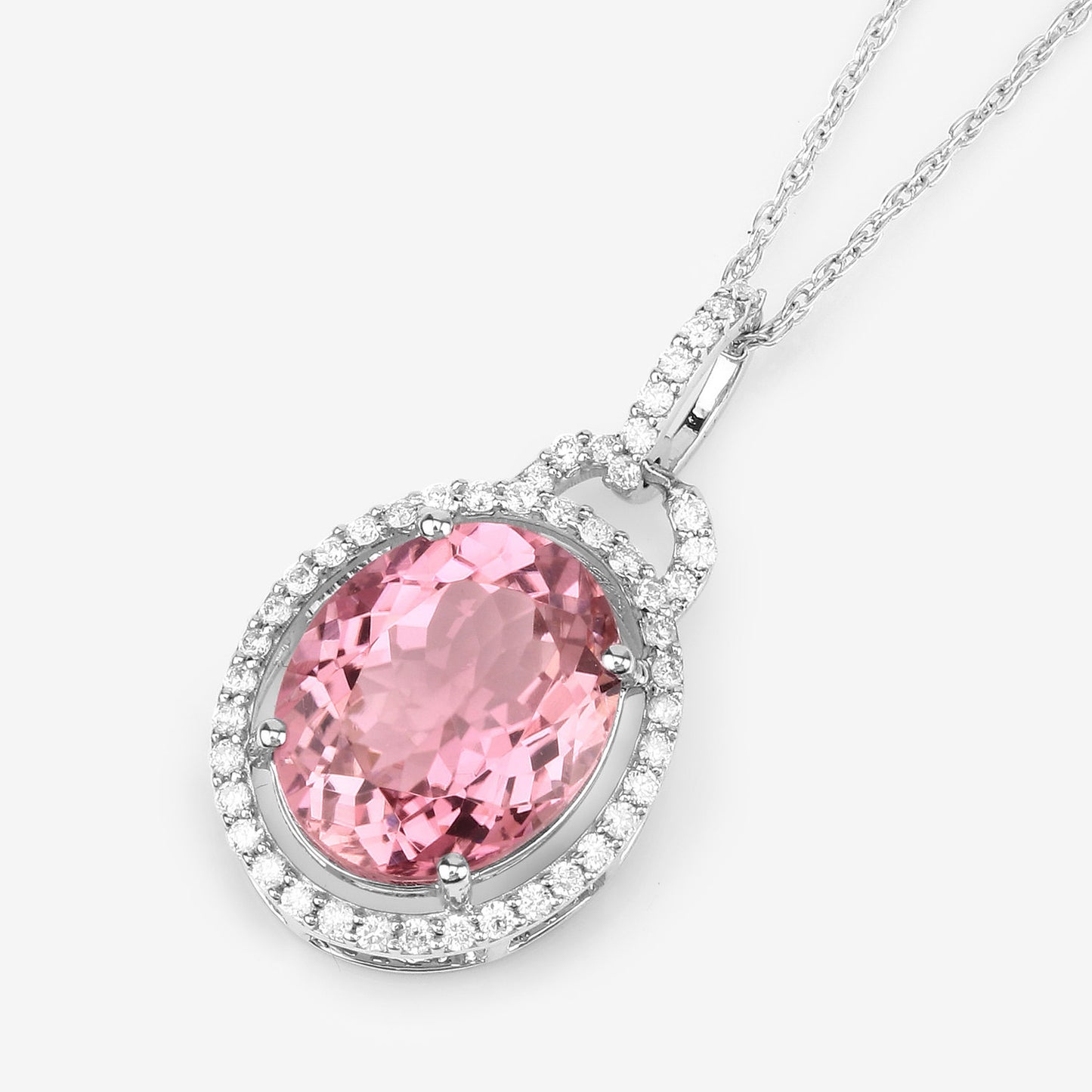 Natural Pink Tourmaline Pendant With Diamonds 3.88 Carats 14K White Gold