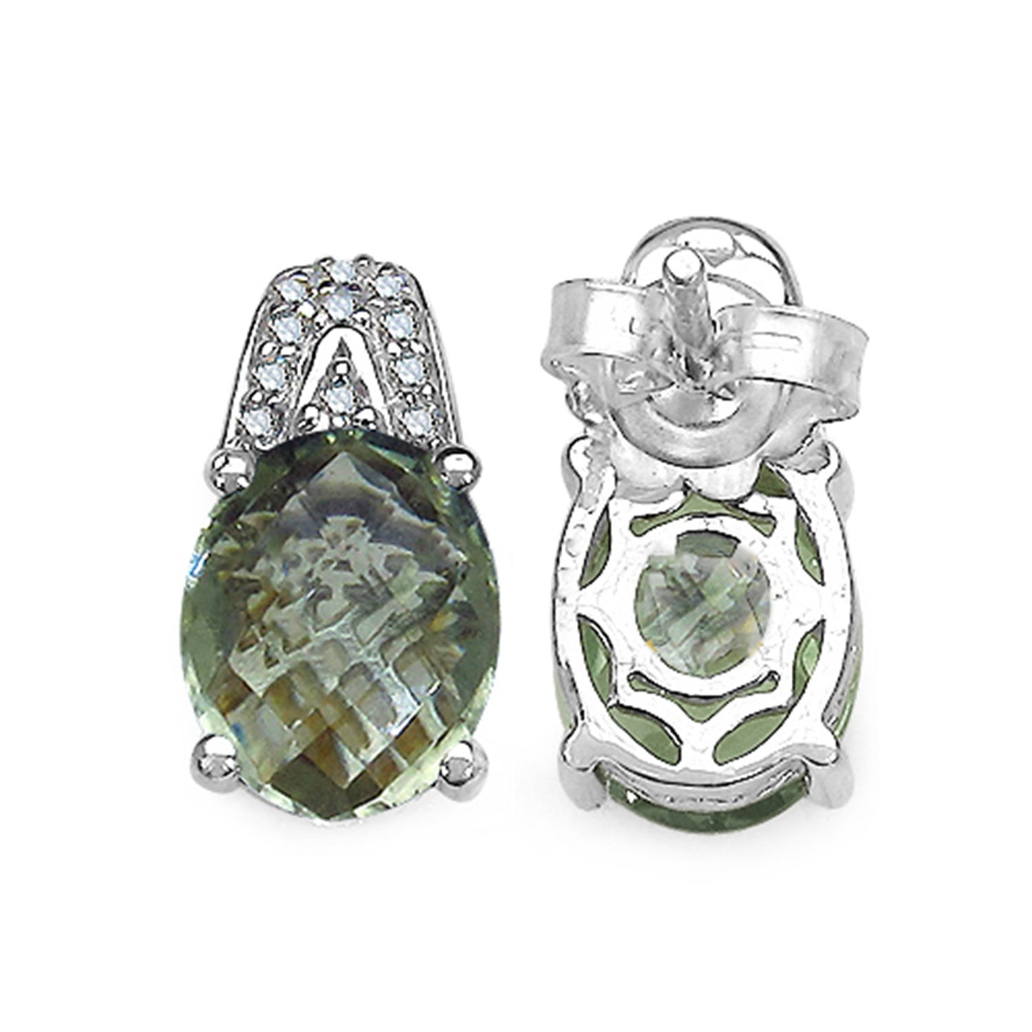 Green Amethyst Earrings With Diamonds 5.42 Carats Sterling Silver