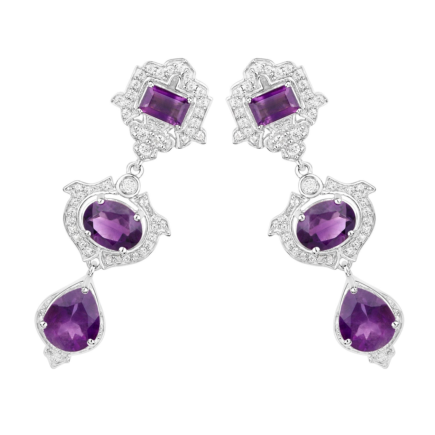Amethyst Earrings With White Topaz 6.94 Carats Sterling Silver