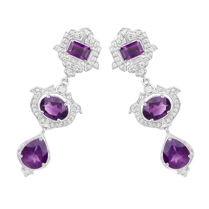 Amethyst Earrings With White Topaz 6.94 Carats Sterling Silver