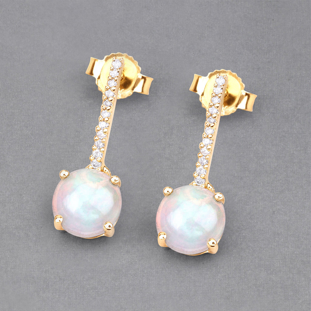 Ethiopian Opal Earrings With Diamonds 1.02 Carats 10K Yellow Gold
