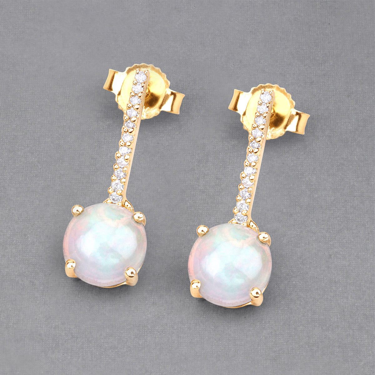 Ethiopian Opal Earrings With Diamonds 1.02 Carats 10K Yellow Gold
