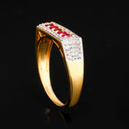 Natural Ruby Ring With White Zircon 1.11 Carats Gold Plated Silver