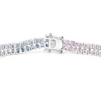 Multicolor Sapphire Bracelet Pink Blue White 9.52 Carats Sterling Silver