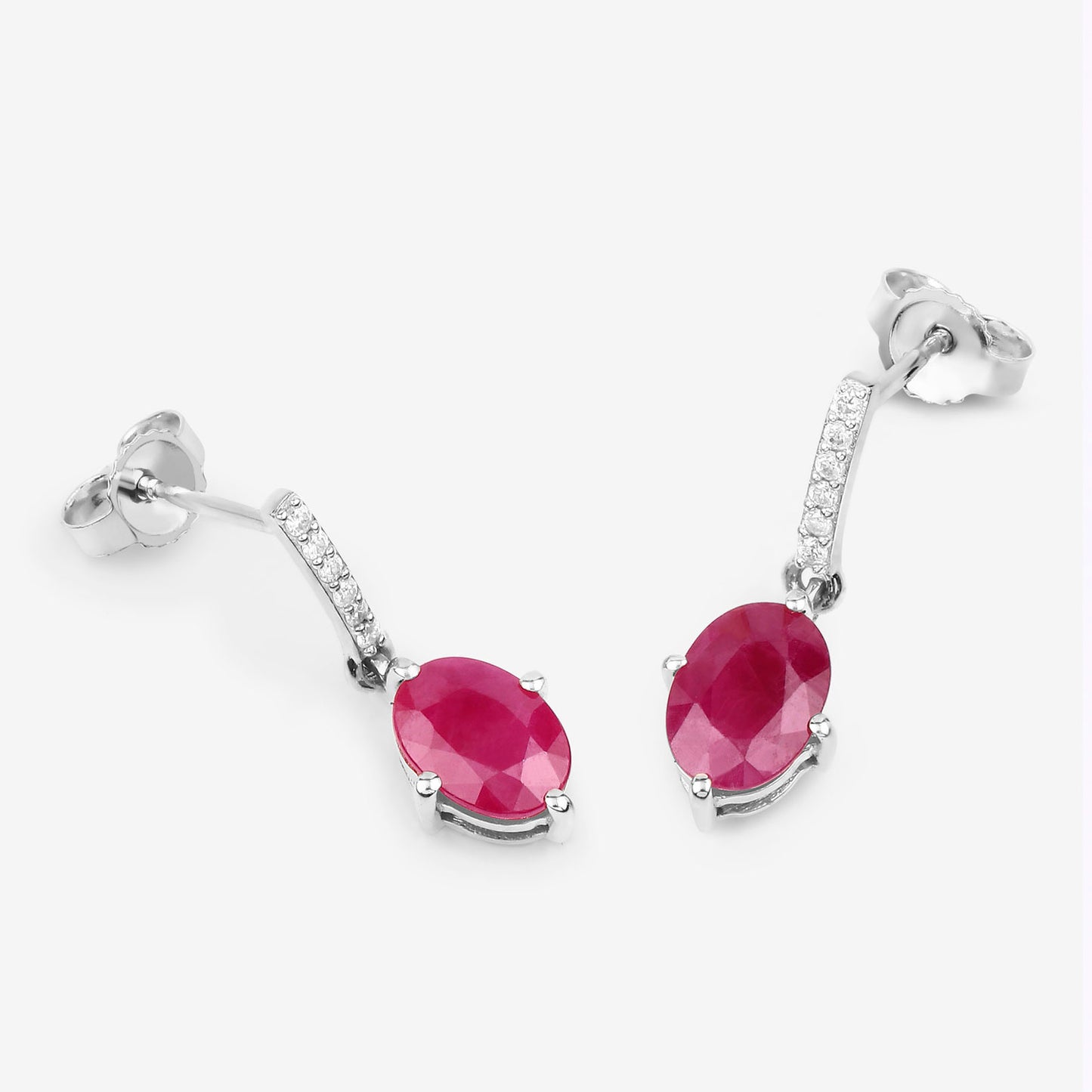 Ruby Dangle Earrings Diamonds 1.74 Carats 10K White Gold