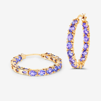 Tanzanite Hoop Earrings 5.15 Carats 14K Yellow Gold Plated Silver