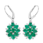 Natural Emerald Earrings With White Zircon 3 Carats Sterling Silver