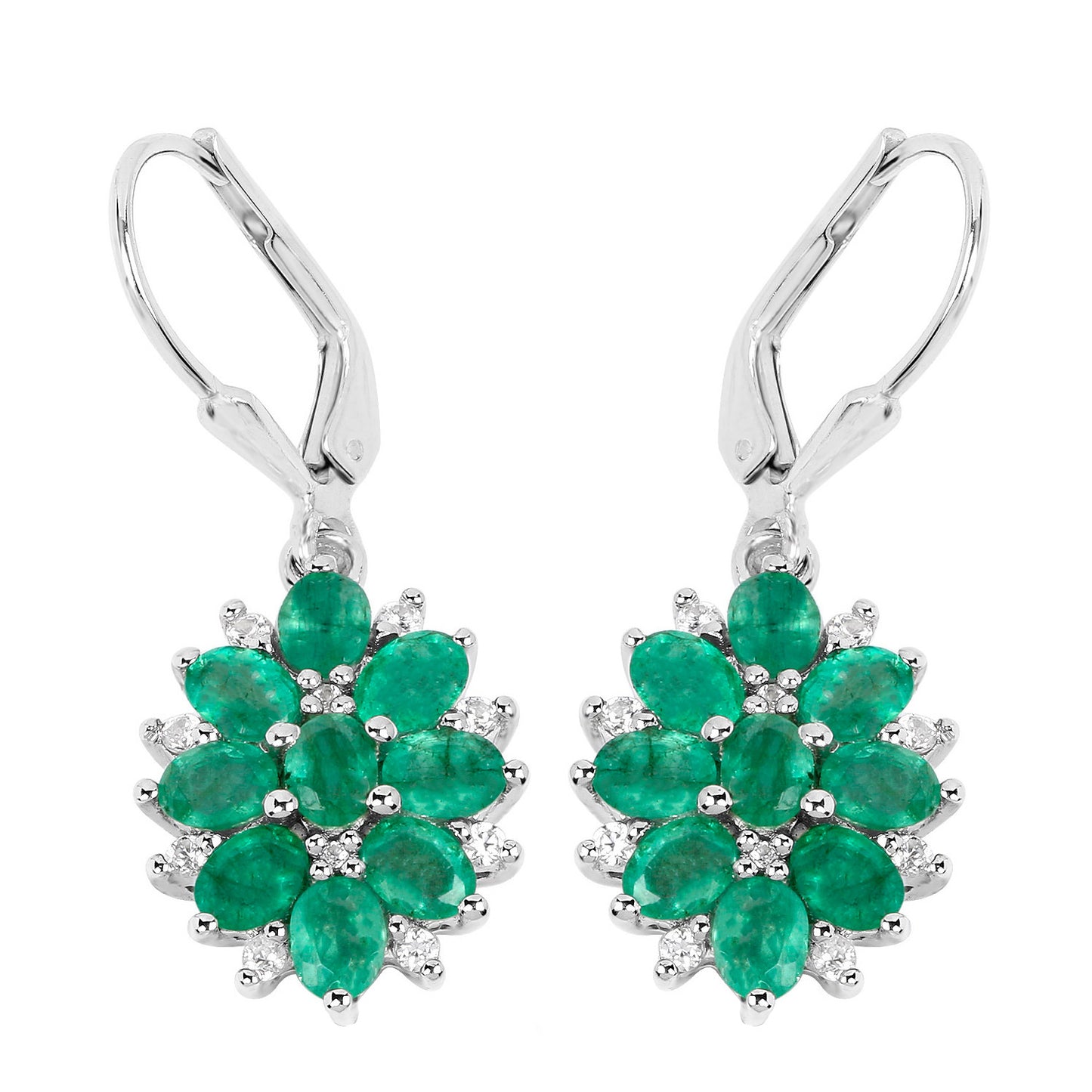 Natural Emerald Earrings With White Zircon 3 Carats Sterling Silver