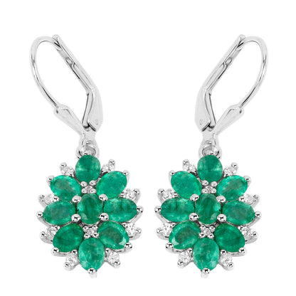 Natural Emerald Earrings With White Zircon 3 Carats Sterling Silver