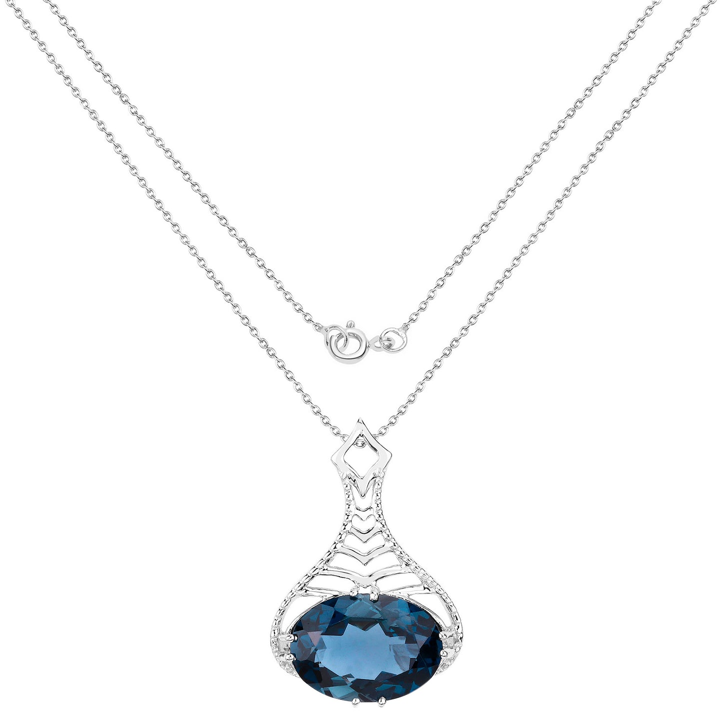 London Blue Topaz Filigree Pendant Necklace 6.62 Carats Sterling Silver