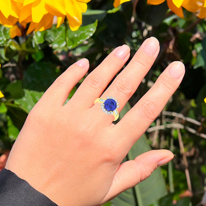 Tanzanite Ring With Diamonds 4.18 Carats 14K Yellow Gold