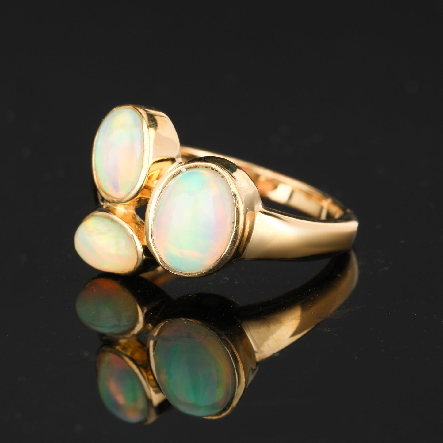 Natural Ethiopian Opal Ring 1.58 Carats Gold Plated Silver