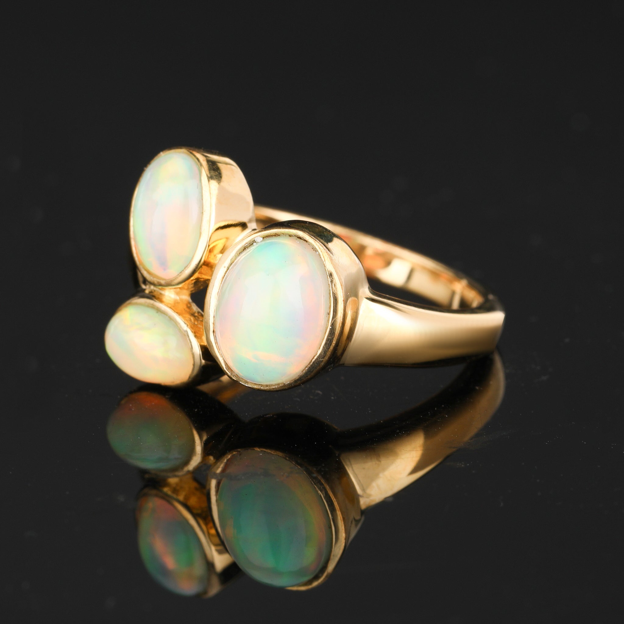 Natural Ethiopian Opal Ring 1.58 Carats Gold Plated Silver