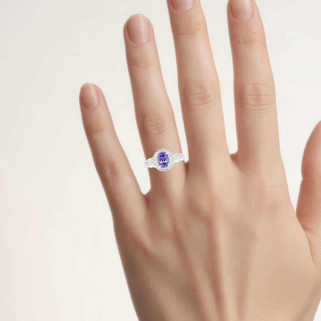 Tanzanite Ring With Diamonds 0.76 Carats Sterling Silver