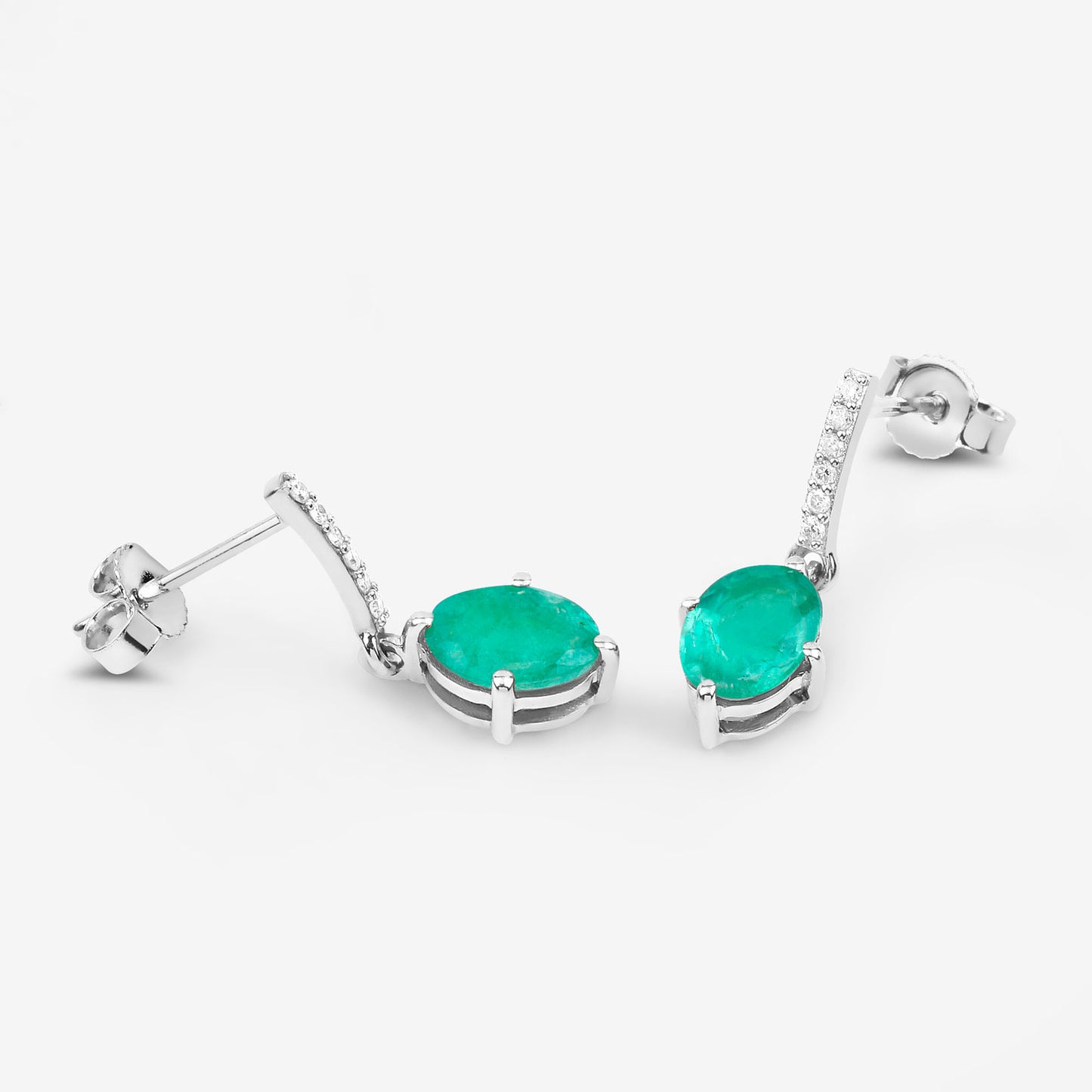 Natural Emerald Earrings With Diamonds 1.46 Carats 10K White Gold