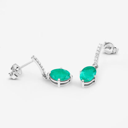 Natural Emerald Earrings With Diamonds 1.46 Carats 10K White Gold