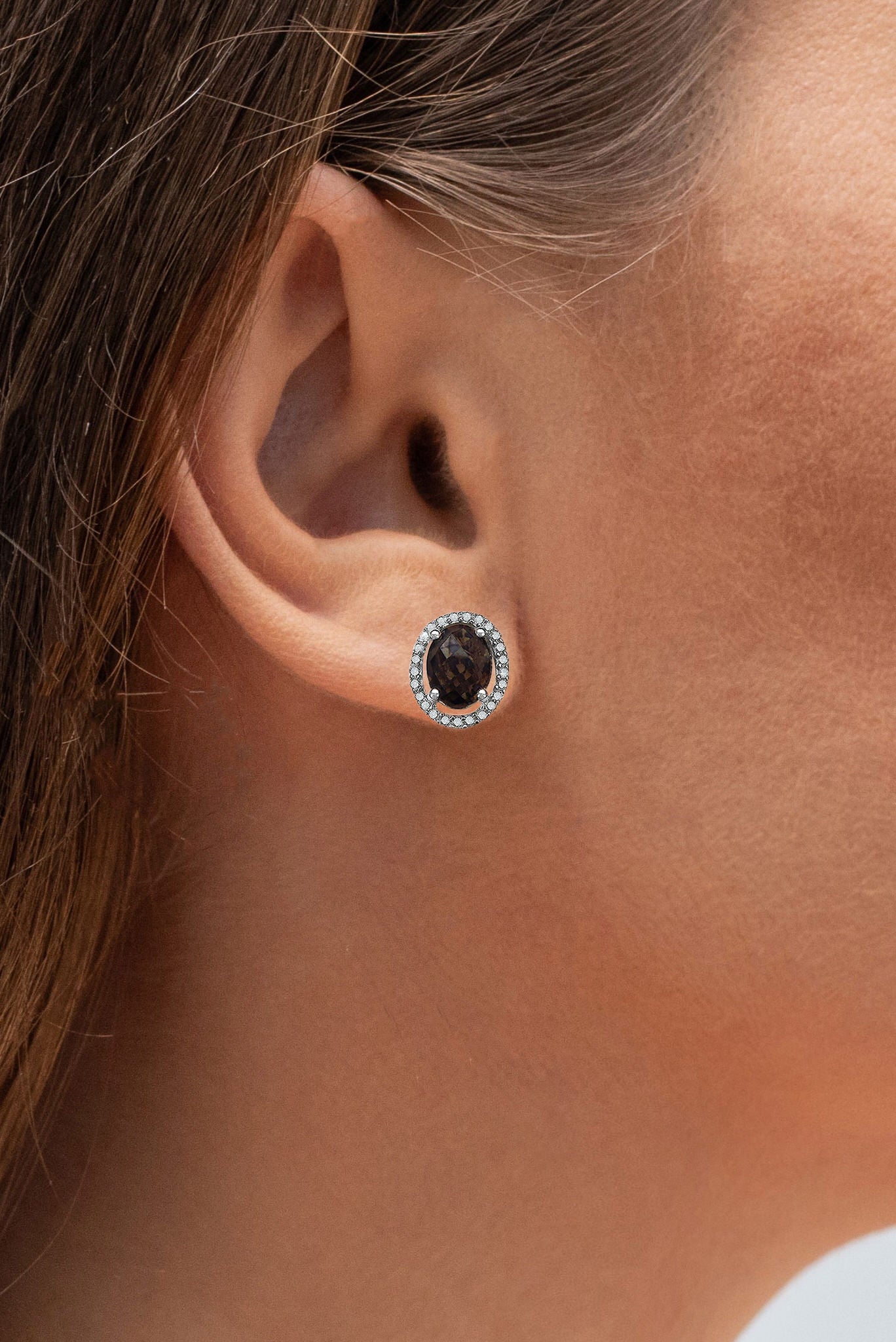Smoky Quartz Earrings With Diamonds 2.34 Carats Sterling Silver