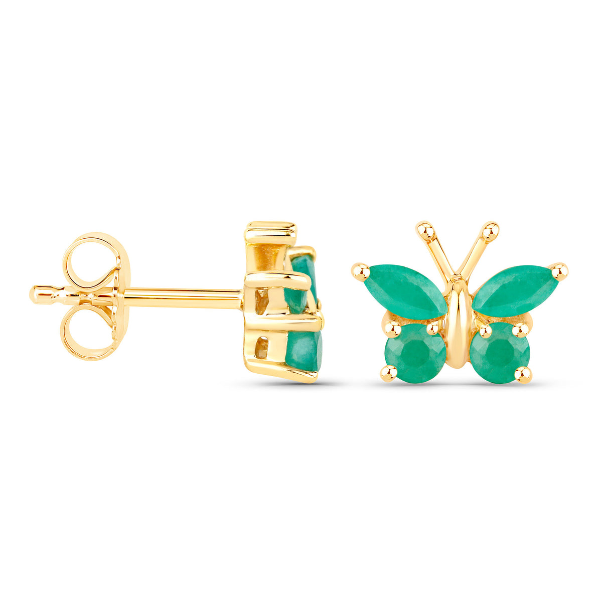 Emerald Butterfly Stud Earrings 0.46 Carats Gold Plated Silver