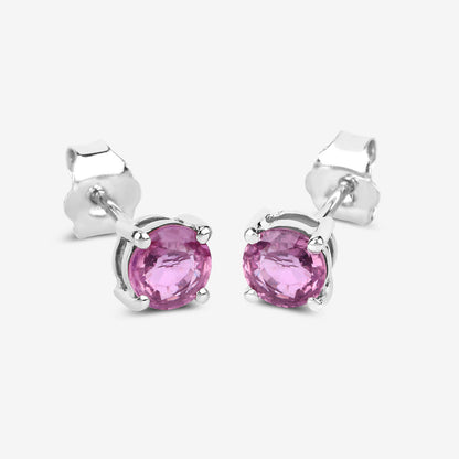 Pink Sapphire Stud Earrings 1.29 Carats 10K White Gold