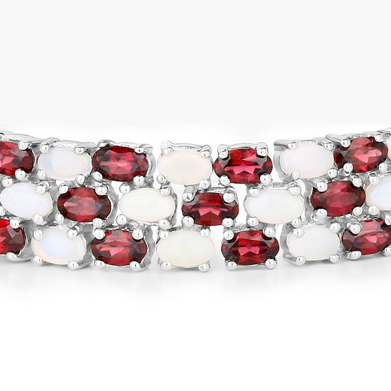 Rhodolite Garnet Tennis Bracelet With Opal 24 Carats Sterling Silver