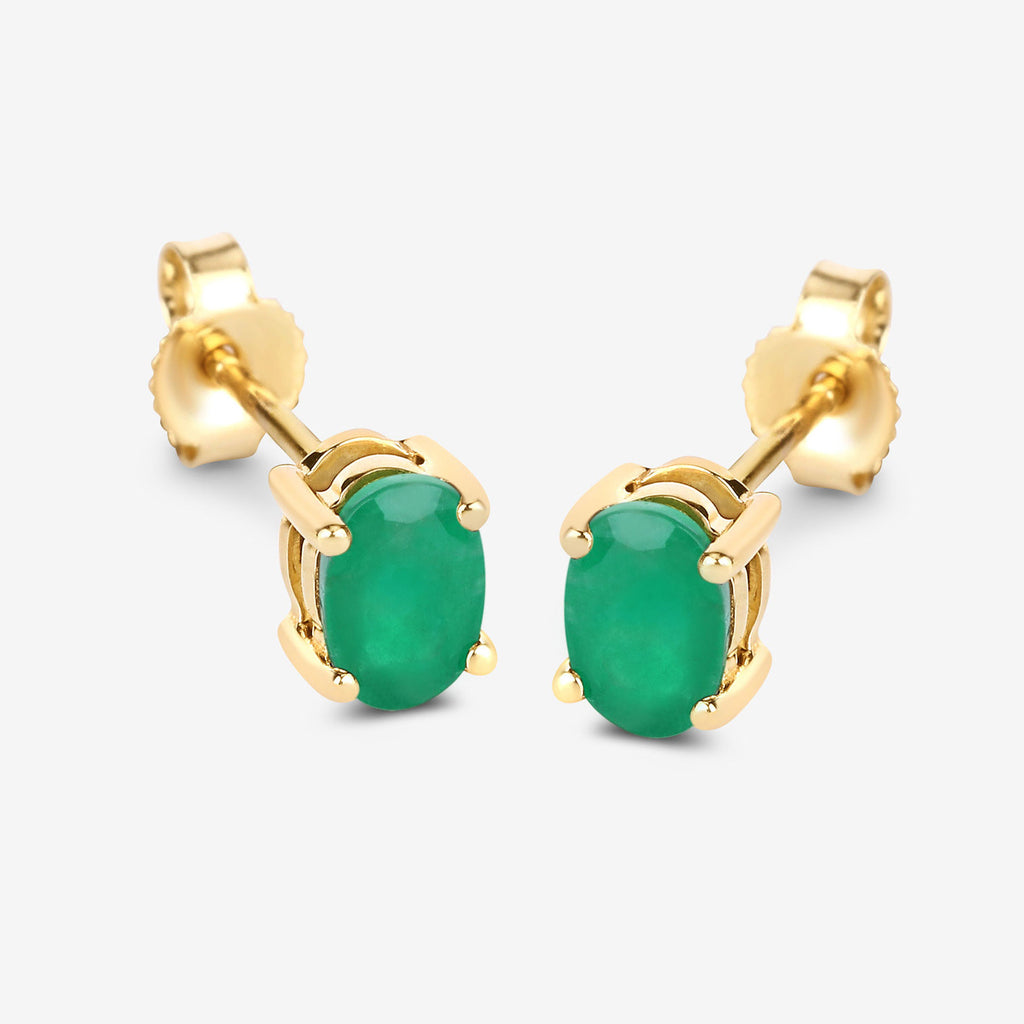 Zambian Emerald Stud Earrings 0.86 Carats 10K Yellow Gold