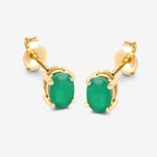 Zambian Emerald Stud Earrings 0.86 Carats 10K Yellow Gold