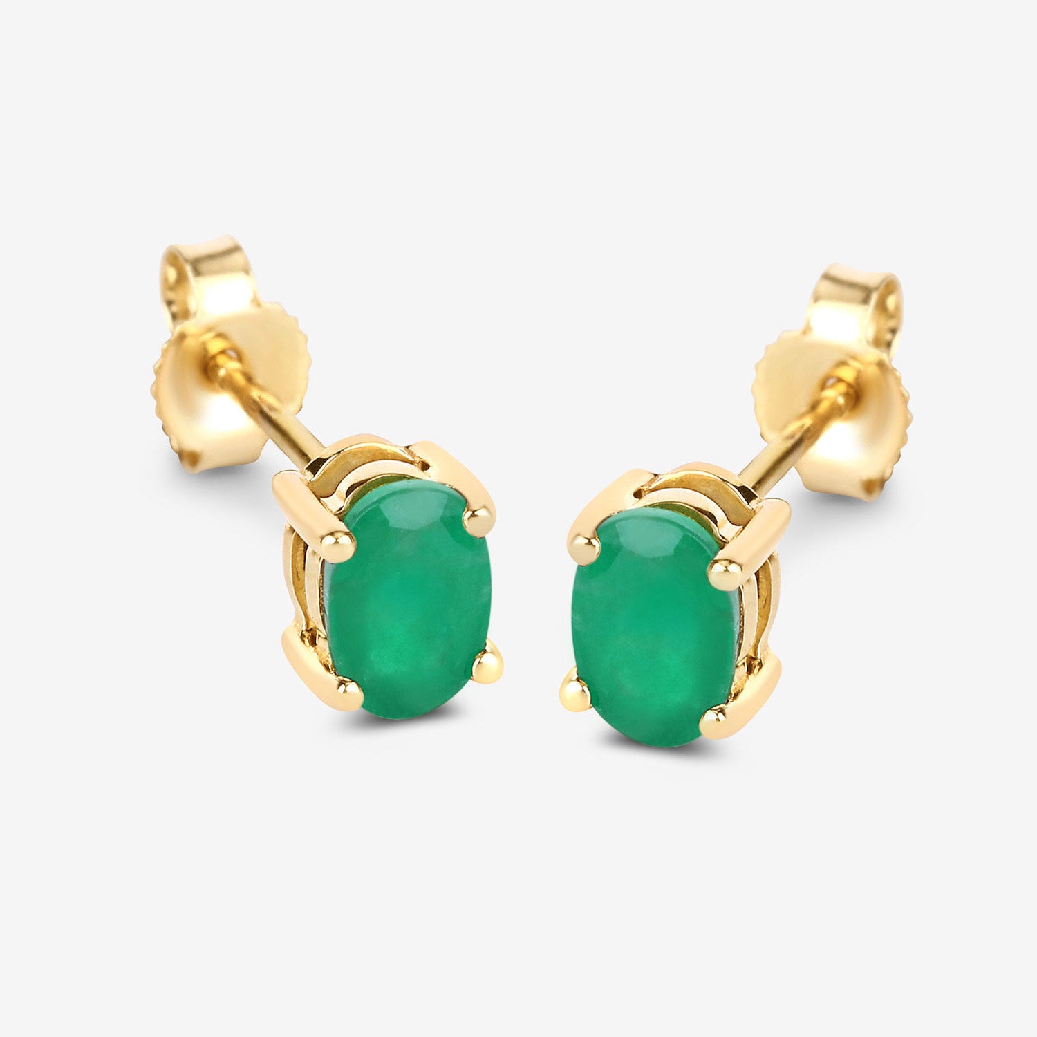 Zambian Emerald Stud Earrings 0.86 Carats 10K Yellow Gold