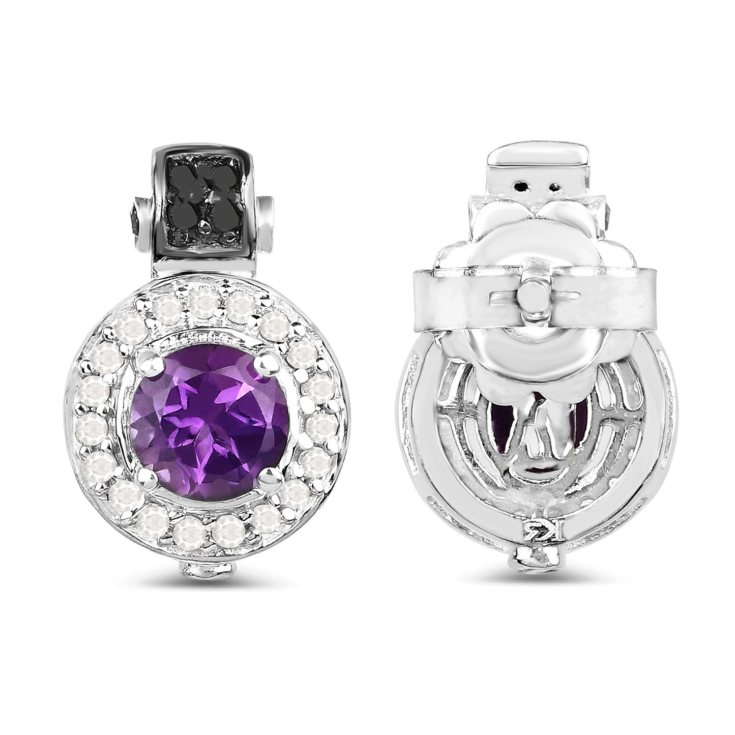 Amethyst Earrings With Diamonds 2.22 Carats Sterling Silver